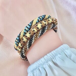 Lot of Three Lily and Laura Handcrafted Nepal Glass Seed Bead Roll On Bracelets